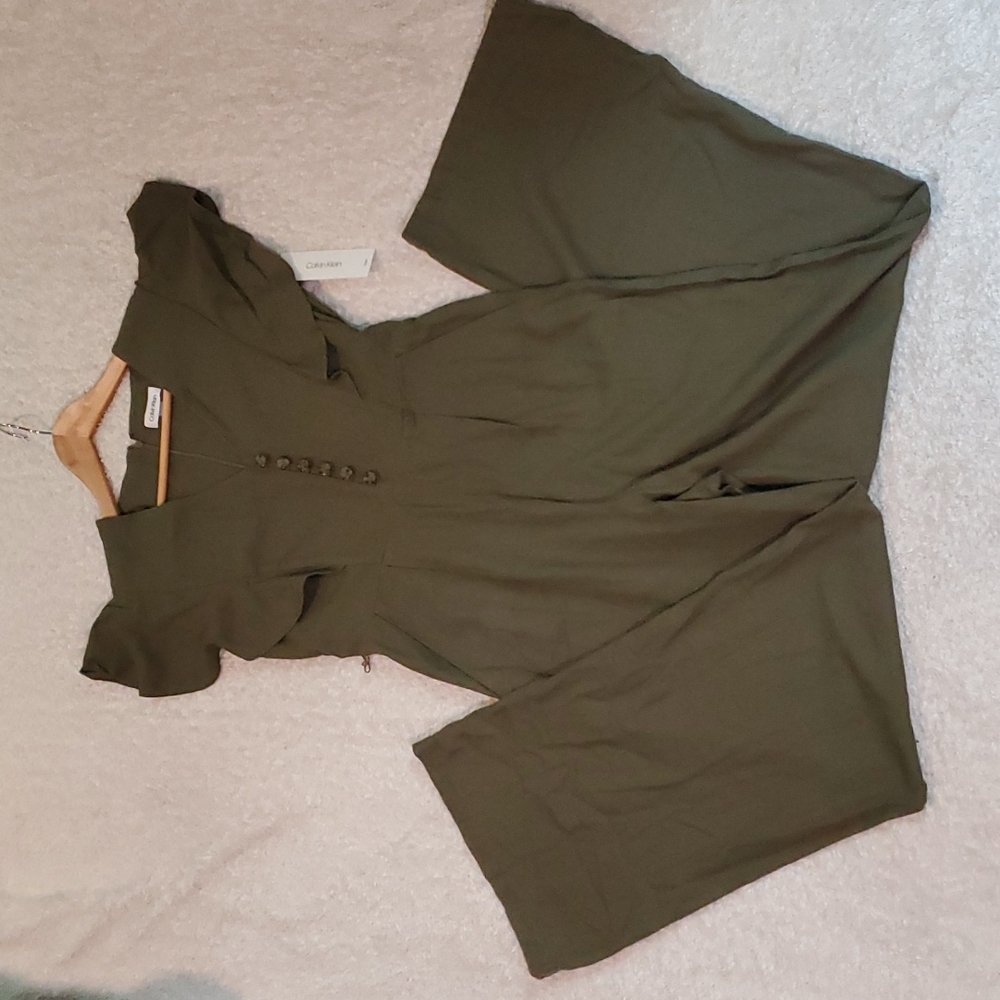 NWT Calvin Klein Linen blend Olive Green Jumpsuit 8